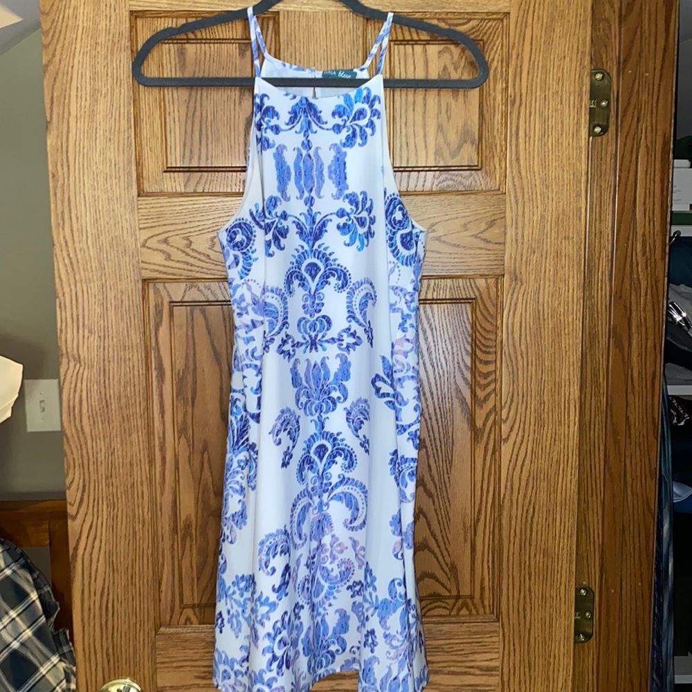 Blue and white dress